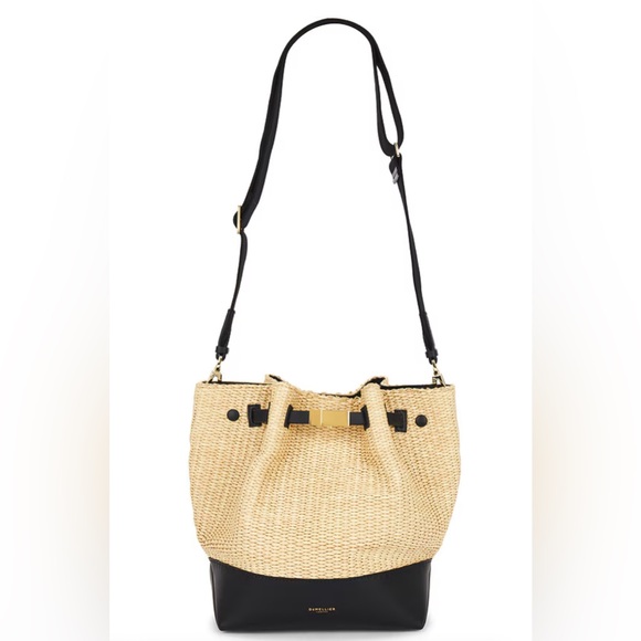 Demellier London New York Bucket Bag in Warm Raffia & Black gently worn - Picture 1 of 7